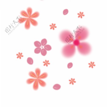 飘浮粉色橘色花瓣手绘