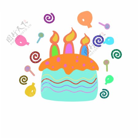 生日蛋糕小礼花棒棒糖气球卡通组合元素