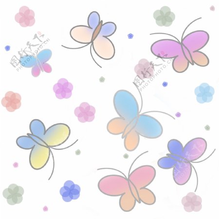 彩色蝴蝶花朵小元素水彩风