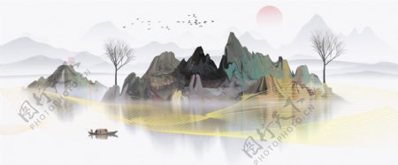 大气水墨风格中国风山水装饰画