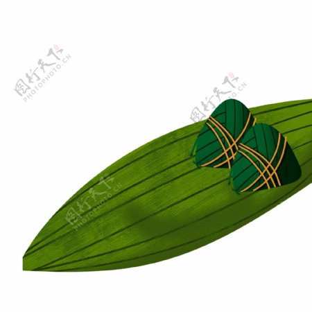 绿色手绘粽叶上的粽子设计元素