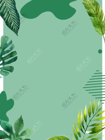 手绘春季绿叶边框背景素材