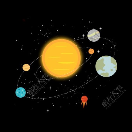 手绘卡通扁平化太阳地球星球宇宙元素