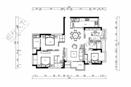 四居室户型CAD平面图