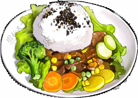 黑椒牛肉蔬菜盖饭漫画