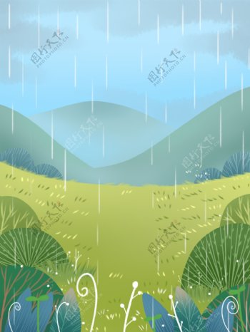 夏季下雨草丛背景设计