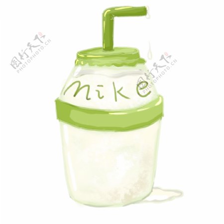 手绘小清新绿色玻璃杯牛奶卡通可爱可商用