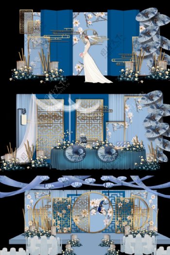 新中式蓝色简约婚礼效果图