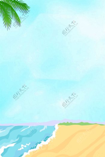 夏日海滩大海蓝天小清新背景