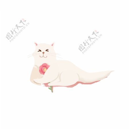 手绘抱着一朵花的猫咪设计