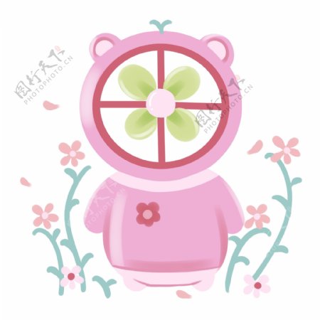 粉色小熊四叶风扇