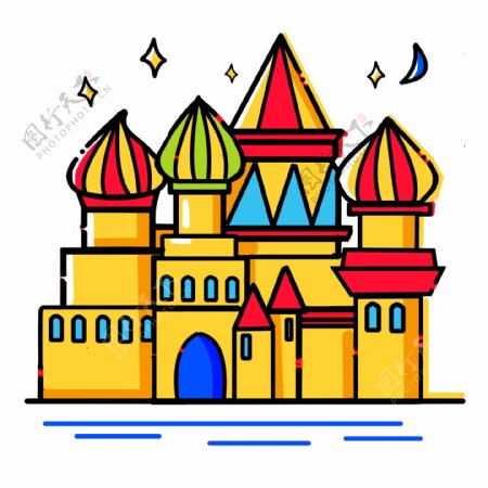 黄色城堡建筑插画