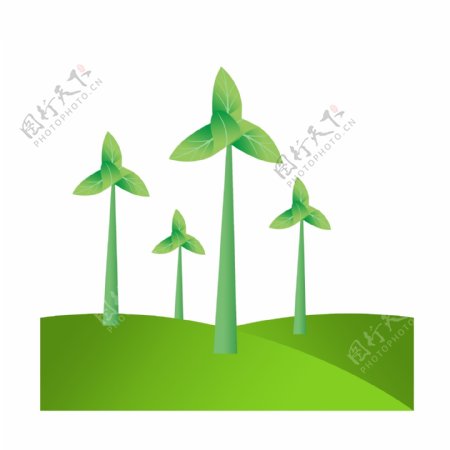 树叶绿色的风车插画