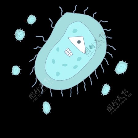 蓝色房子形细菌插图