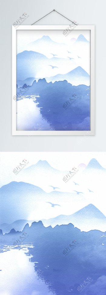 910中式江南水乡水墨手绘竖版装饰画