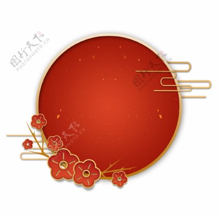 中国古风红色节日标题栏春节花朵边框