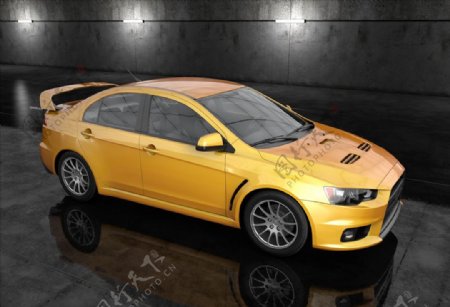 C4D模型黄色小赛车默认渲染器