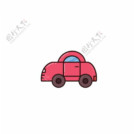 简约可爱红色小轿车交通工具