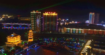 怀化麻阳县城夜景航拍