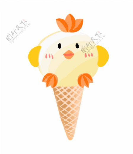 手绘可爱小鸡冰淇淋