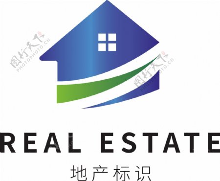 蓝色房屋几何渐变房地产企业logo模板
