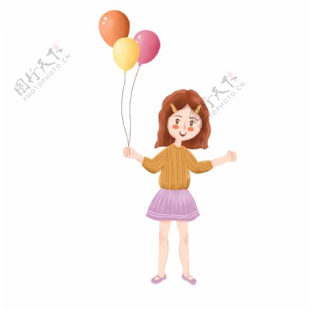 卡通清新六一儿童节拿着一束气球的女孩