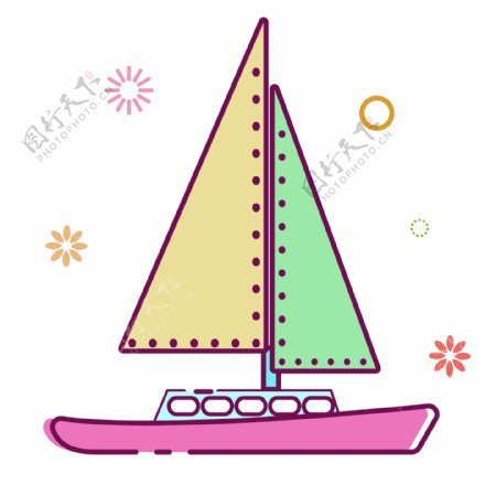 卡通粉色帆船