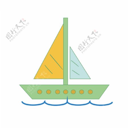绿色卡通帆船