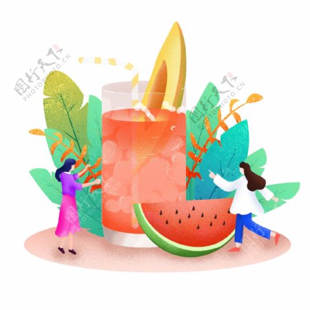 夏季主题扁平插画西瓜汁