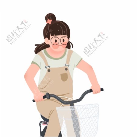 骑自行车的女孩图案元素