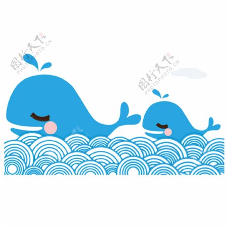 蓝色的鲸鱼和浪花素材