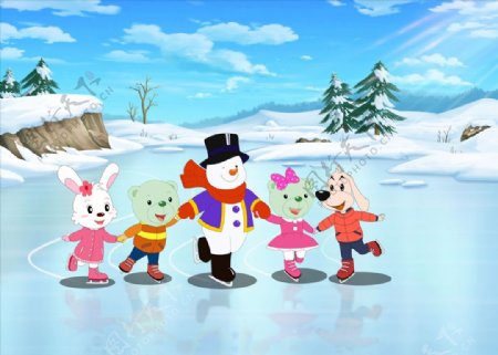冰上芭蕾小熊雪人插画漫画动画