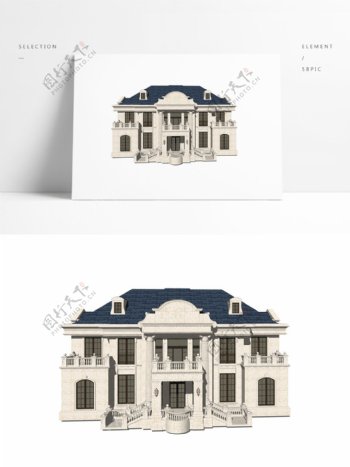 经典法式两层半别墅模型