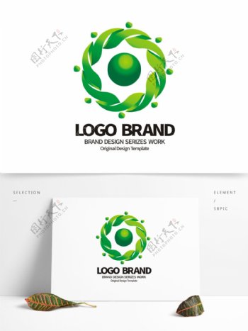 原创绿色花形J字母环保LOGO标志设计