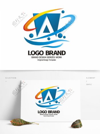 大气蓝色线条A字母公司LOGO标志设计
