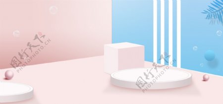 蓝粉色电商C4D背景设计