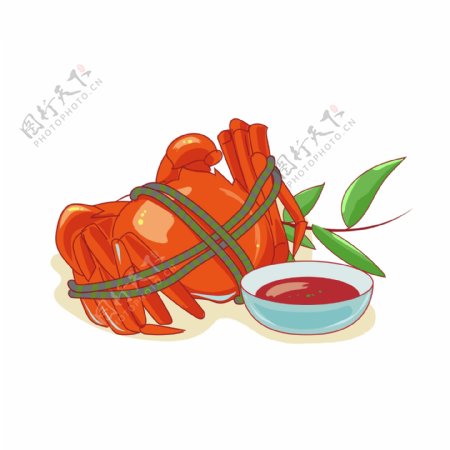 中秋秋季美食螃蟹捆绑熟食醋美味手绘