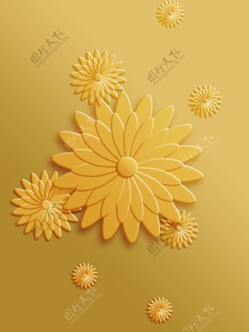 3D浮雕莲花金色背景图