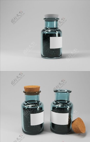 蓝色玻璃瓶C4D产品样机模型