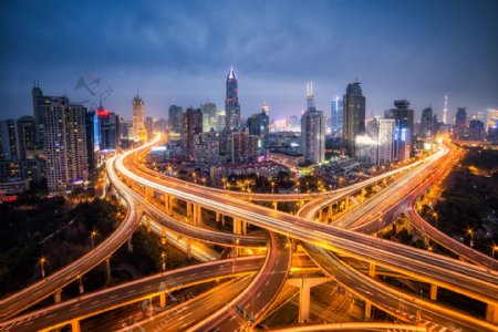 科技城市上海延安路高架城市风光