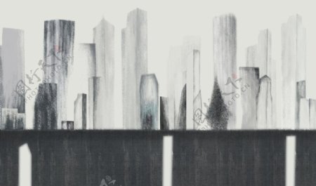 素描黑白高楼大厦艺术抽象