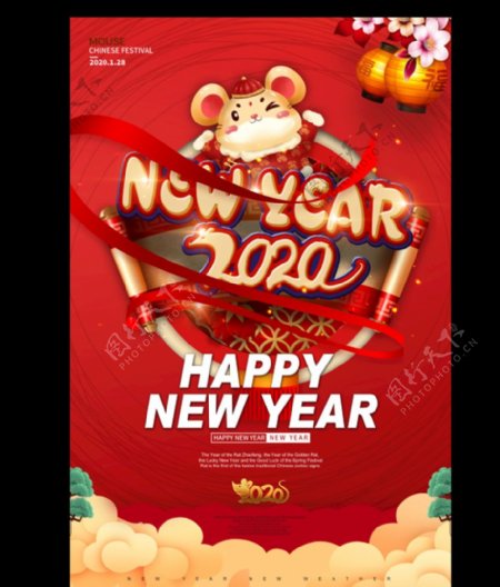 红色2020年鼠年新年中国新年