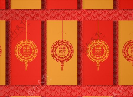 红色中国风复古花纹红包设计