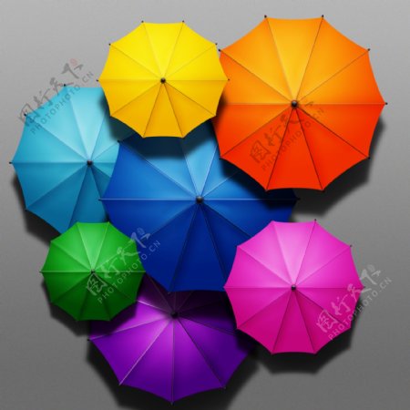 彩色雨伞顶视图