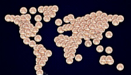 世界地形图由现金财富制成