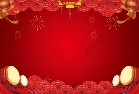 新年展板背景红色背景灯笼