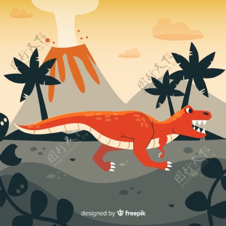 创意恐龙和火山