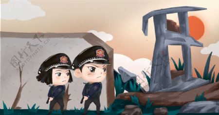 警察涂鸦动画背景画