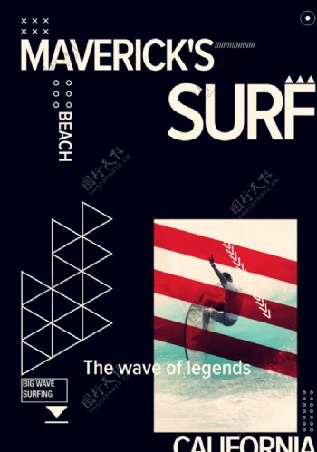 冲浪与几何图形拼贴潮流艺术海报