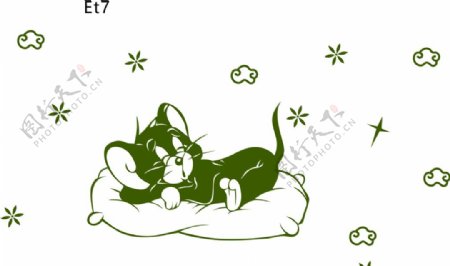 卡通睡觉小猫矢量图案